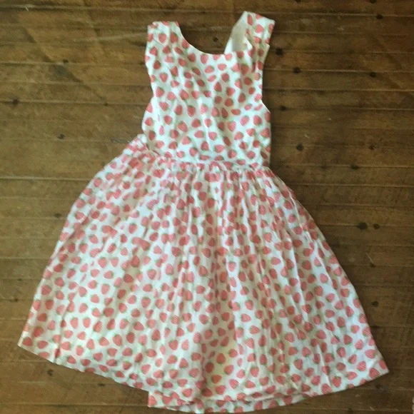 mini boden strawberry dress Mini Boden Girls' Strawberry Print Cross Back Dress, White/Peach